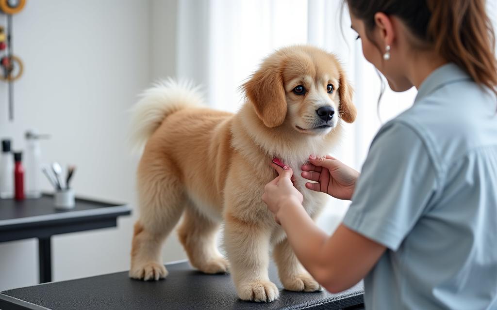 Professional pet grooming session showing coat health and hygiene care